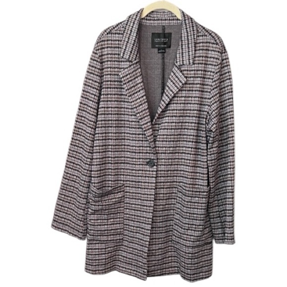Sanctuary Jackets & Blazers - Sanctuary Long Houndstooth Plaid City Coat Duster Blazer Blue And Cream Size L
